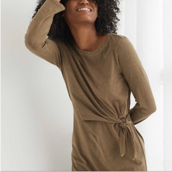 aerie Dresses & Skirts - Aerie Women L Olive Green Cotton Casual Long Sleeve Side Tie T-Shirt Dress